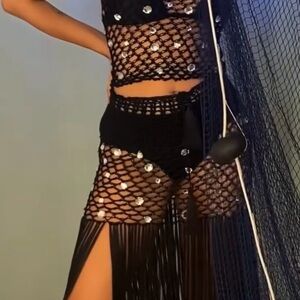 Lis Fiaschi Crochet and Fringe Skirt with Stones